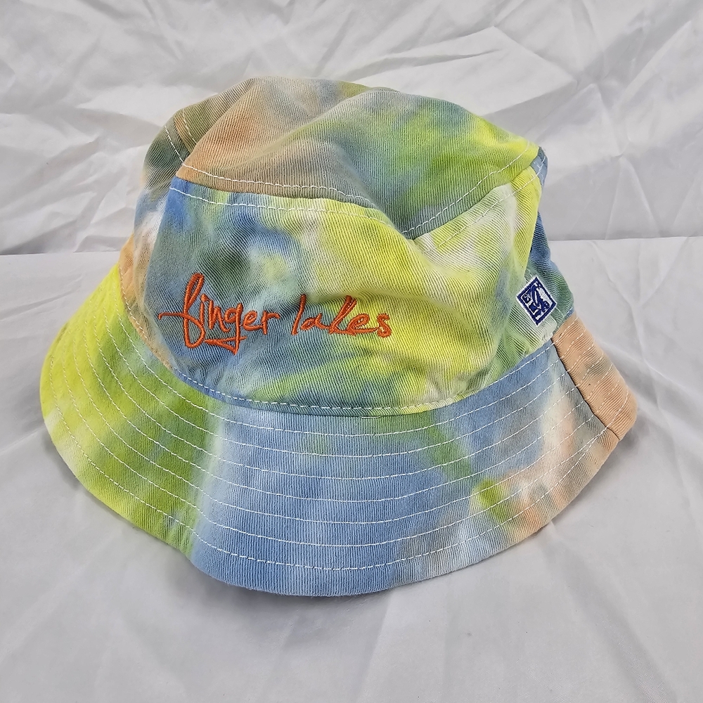 Vintage The Game Finger Lakes New York Tie Dye Bucket Hat Embroidered Hippie